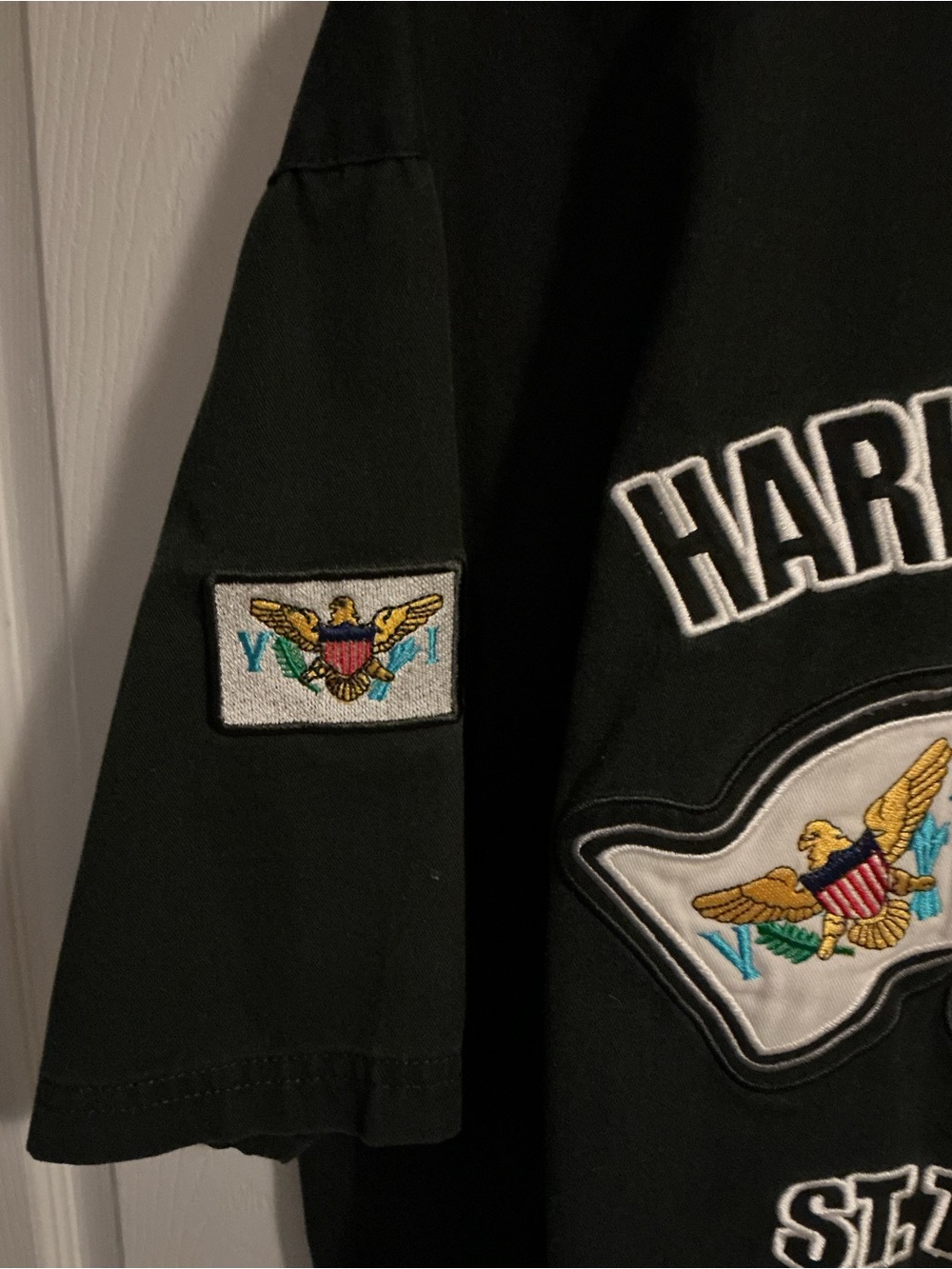 Harley-Davidson Black Short-Sleeve Shirt with Embroidered Eagle Patches